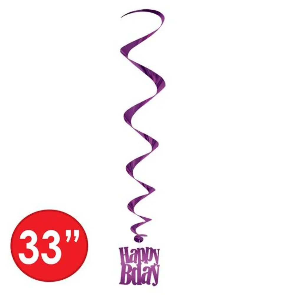 Happy Birthday Whirls Hanging Swirl Decorations Metallic Foil Party Decor Set